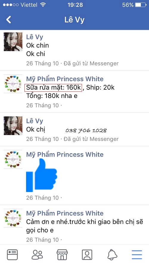 mua sữa rửa mặt princess white tại facebook